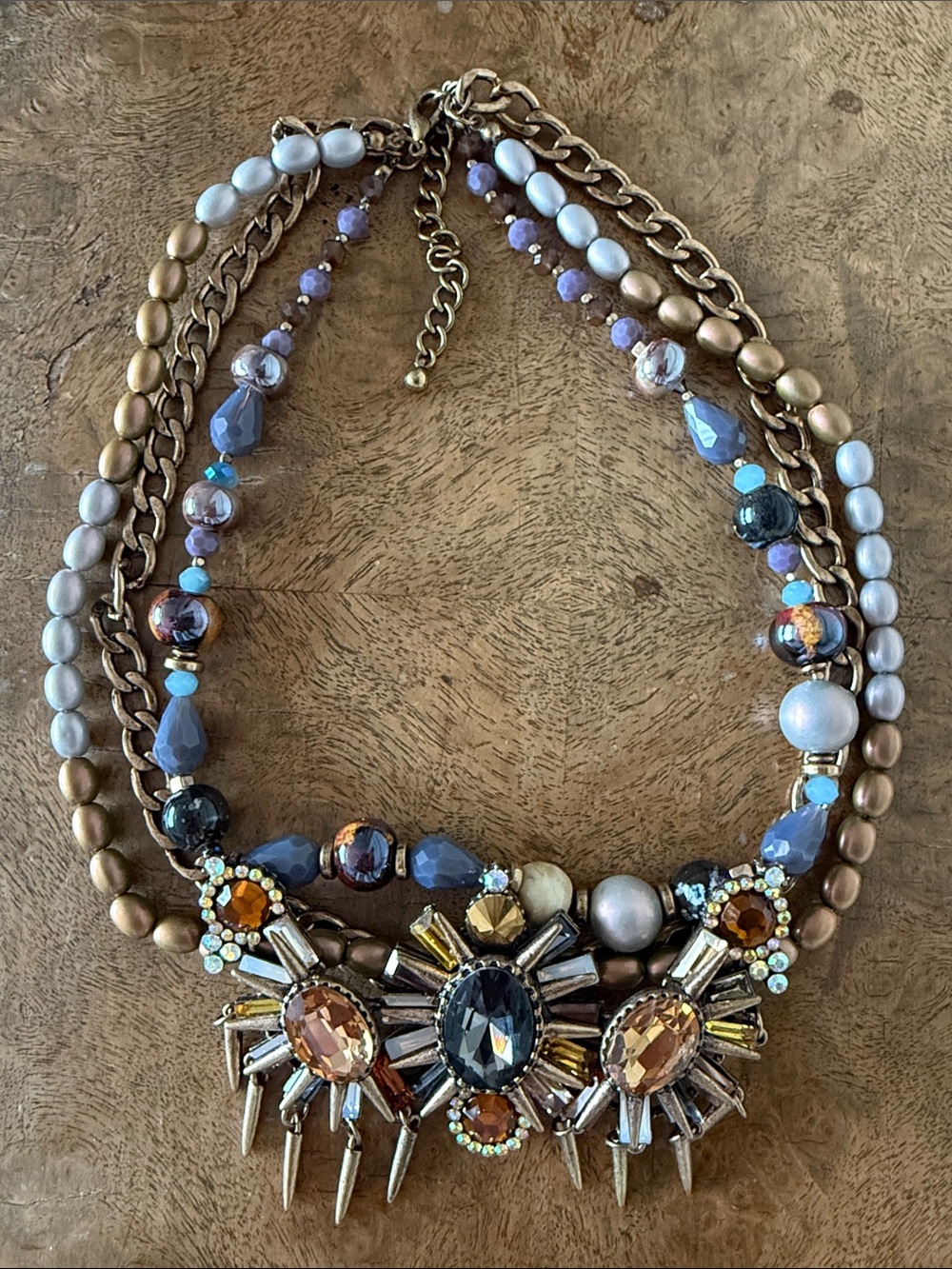 Gorgeous Statement Multi-Strand Crystal Necklace in Blue and Gold